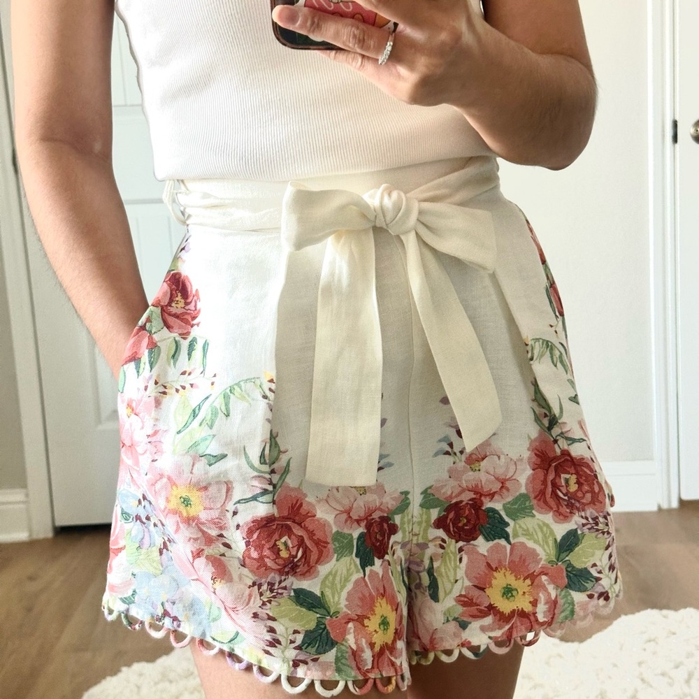 Zimmermann Floral High-Waist Linen Shorts in 0 - Picture 10 of 10